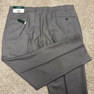 Lauren Ralph Lauren Mens Gray Flat Front Ultraflex Pants Polyester Blend 42x30